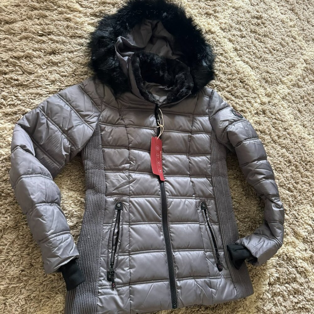 Women's Warm Winter Puffer Jacket with Faux-Fur Trim‎ Hood Size Small - Picture 2 of 6